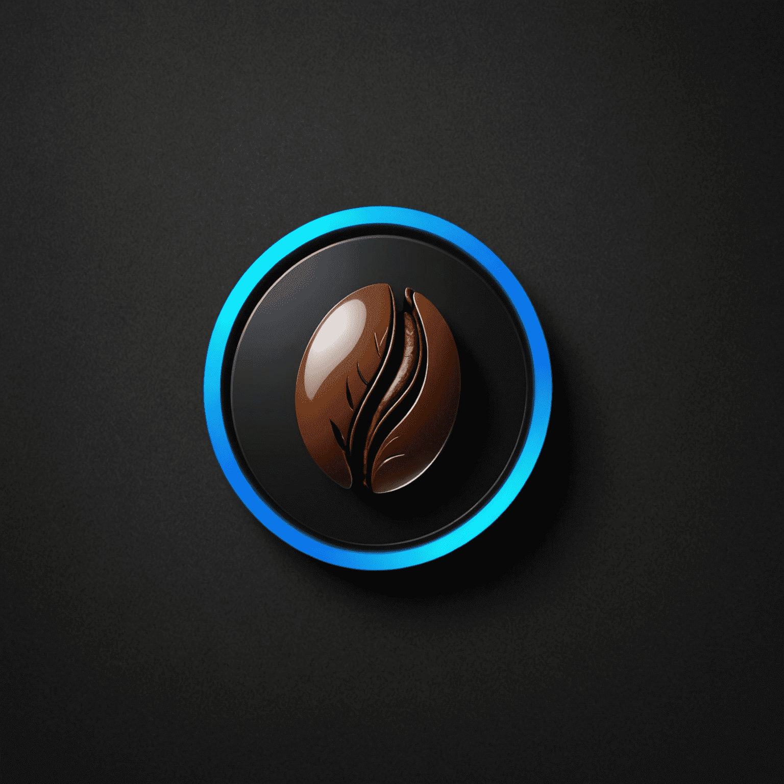 Bil_Online logo - A minimalist design featuring a stylized coffee bean in electric blue on a matte black background