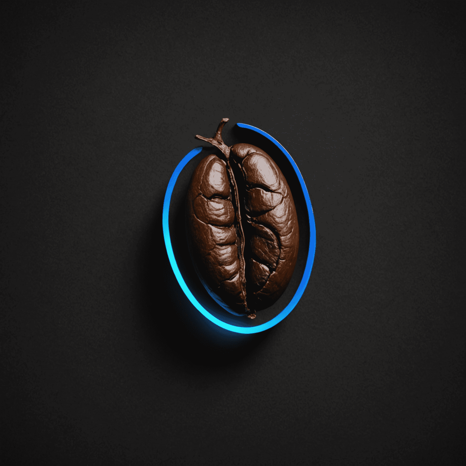 Bil_Online logo - A minimalist design featuring a stylized coffee bean in electric blue on a matte black background